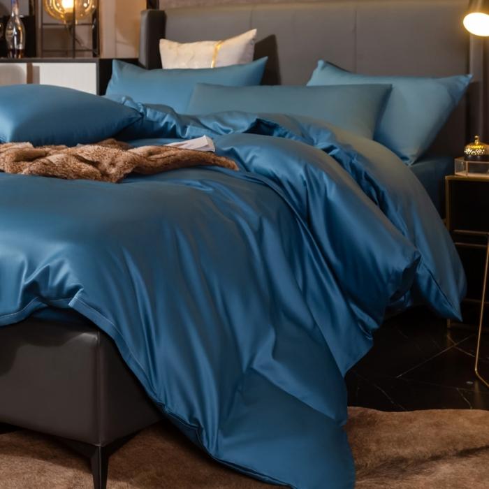 91家纺网 家纺一手货源 找家纺 绵庭家纺 2020新款素色长绒棉四件套 月光兰