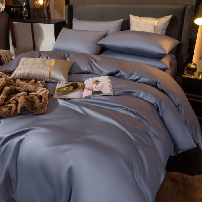 91家纺网 家纺一手货源 找家纺 绵庭家纺 2020新款素色长绒棉四件套 紫灰