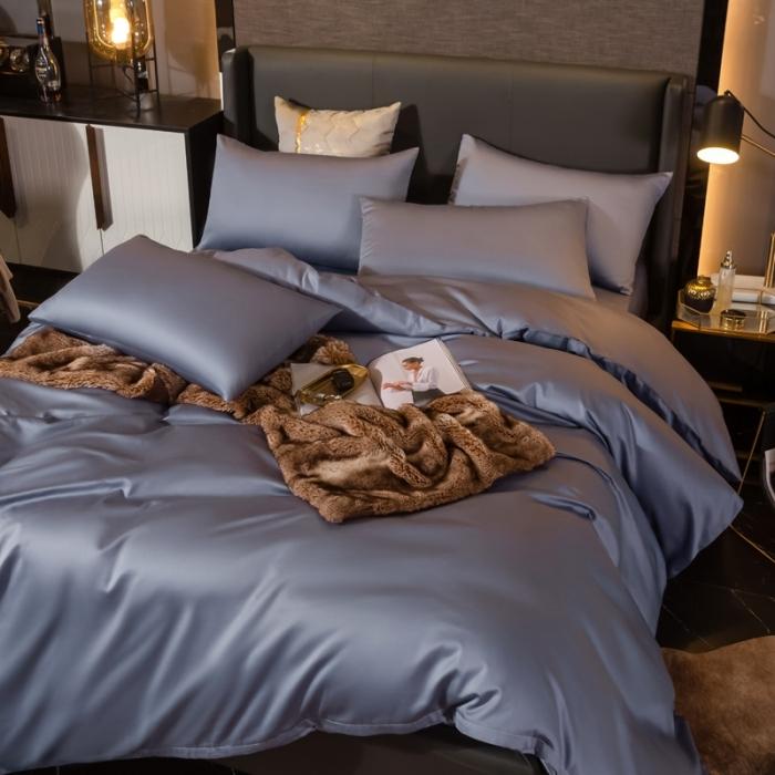 91家纺网 家纺一手货源 找家纺 绵庭家纺 2020新款素色长绒棉四件套 紫灰