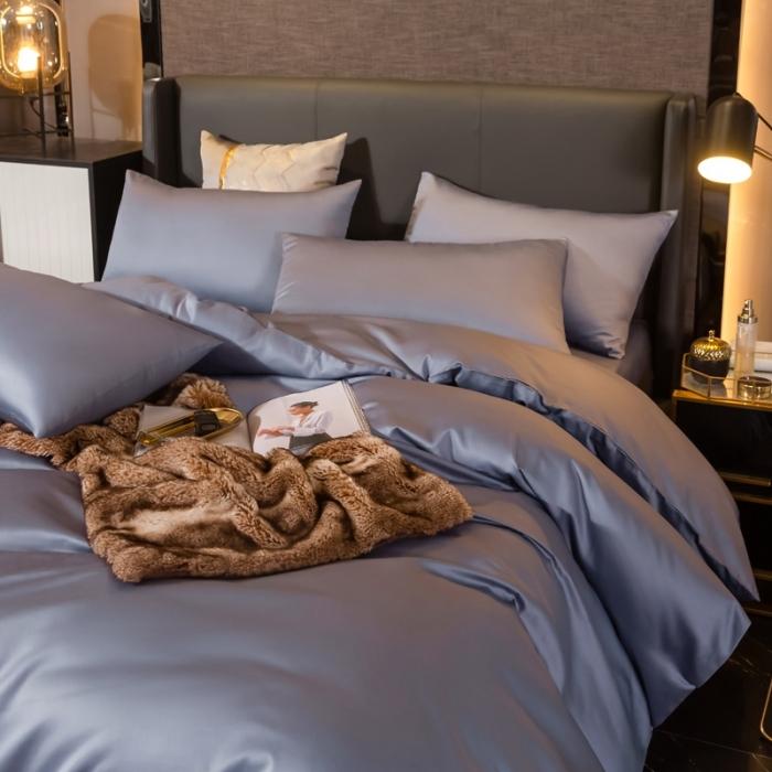 91家纺网 家纺一手货源 找家纺 绵庭家纺 2020新款素色长绒棉四件套 紫灰