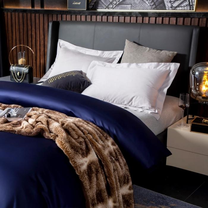 91家纺网 家纺一手货源 找家纺 绵庭家纺 2020新款素色长绒棉单品被套 藏青