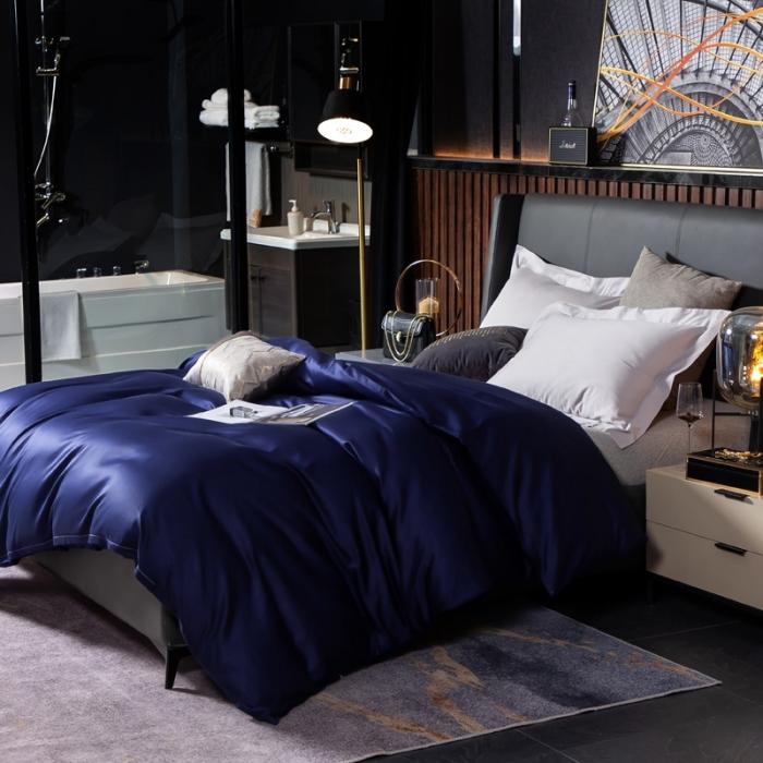 91家纺网 家纺一手货源 找家纺 绵庭家纺 2020新款素色长绒棉单品被套 藏青