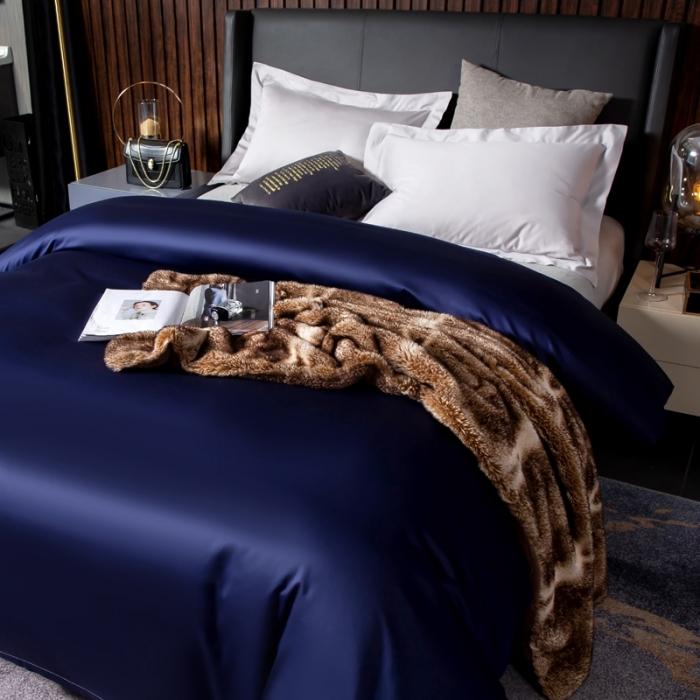 91家纺网 家纺一手货源 找家纺 绵庭家纺 2020新款素色长绒棉单品被套 藏青
