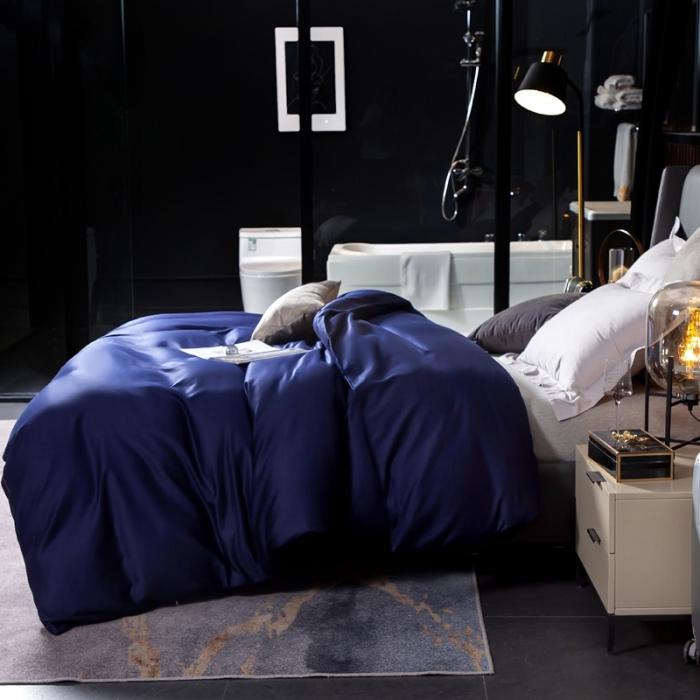 91家纺网 家纺一手货源 找家纺 绵庭家纺 2020新款素色长绒棉单品被套 藏青