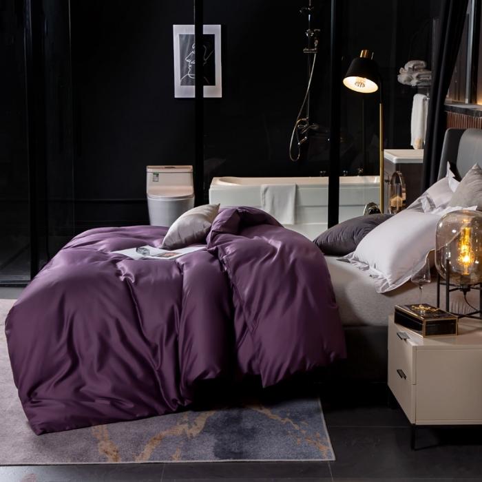 91家纺网 家纺一手货源 找家纺 绵庭家纺 2020新款素色长绒棉单品被套 帝王紫