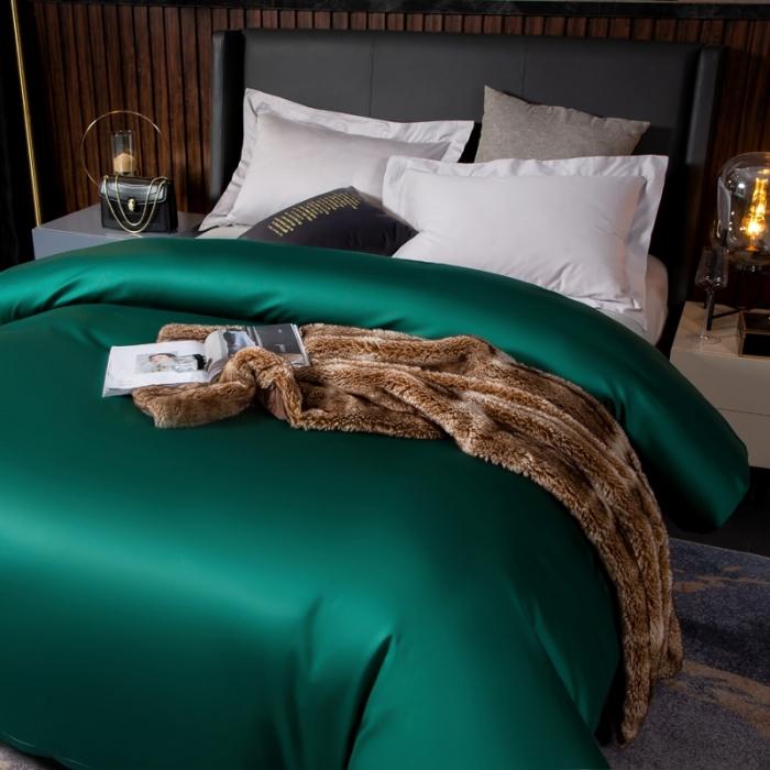 91家纺网 家纺一手货源 找家纺 绵庭家纺 2020新款素色长绒棉单品被套 墨绿