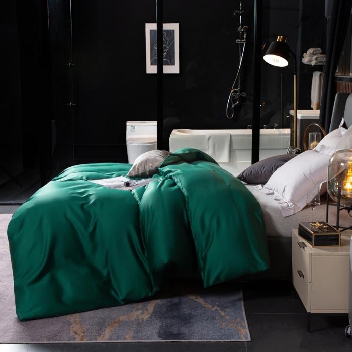91家纺网 家纺一手货源 找家纺 绵庭家纺 2020新款素色长绒棉单品被套 墨绿