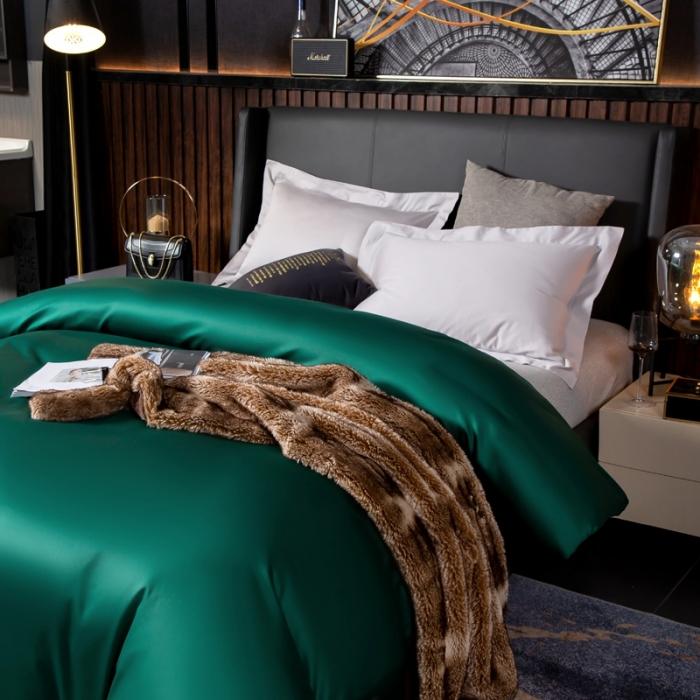 91家纺网 家纺一手货源 找家纺 绵庭家纺 2020新款素色长绒棉单品被套 墨绿