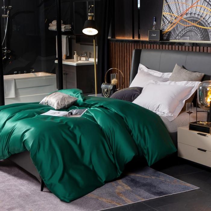 91家纺网 家纺一手货源 找家纺 绵庭家纺 2020新款素色长绒棉单品被套 墨绿