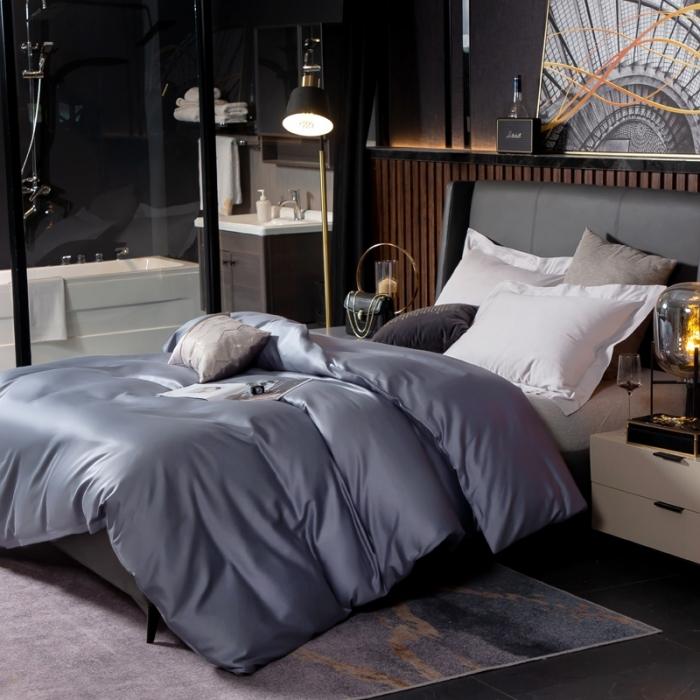 91家纺网 家纺一手货源 找家纺 绵庭家纺 2020新款素色长绒棉单品被套 紫灰