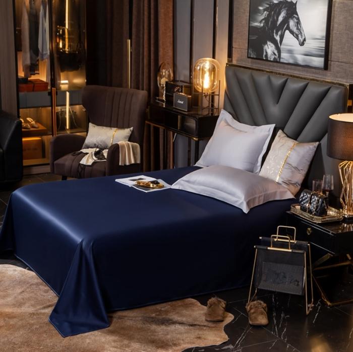 91家纺网 家纺一手货源 找家纺 绵庭家纺 2020新款素色长绒棉单品床单 藏青