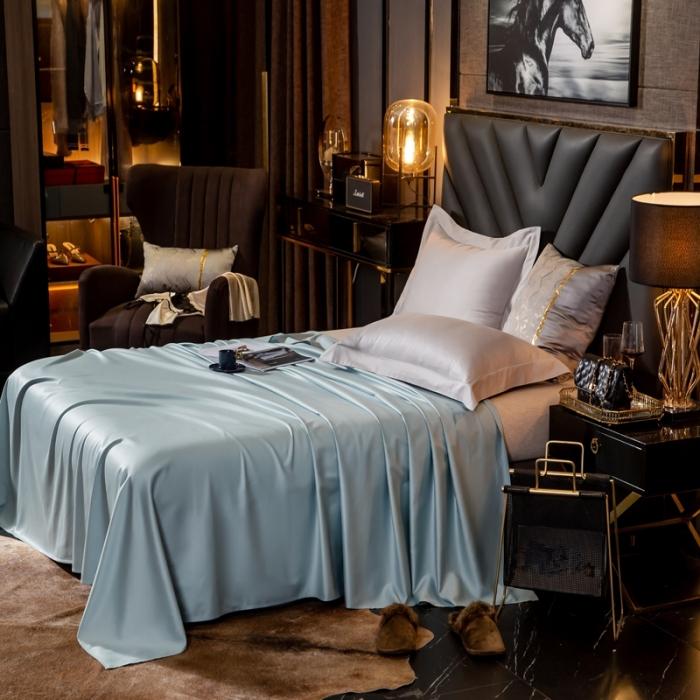 91家纺网 家纺一手货源 找家纺 绵庭家纺 2020新款素色长绒棉单品床单 梵星蓝