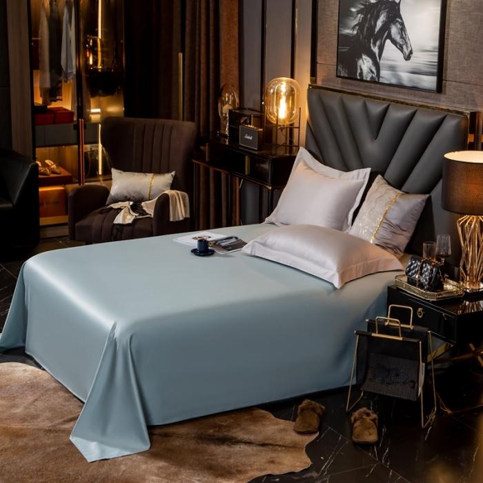 91家纺网 家纺一手货源 找家纺 绵庭家纺 2020新款素色长绒棉单品床单 梵星蓝