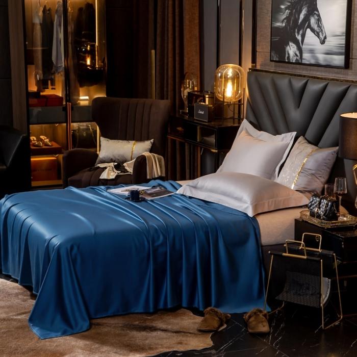 91家纺网 家纺一手货源 找家纺 绵庭家纺 2020新款素色长绒棉单品床单 月光蓝