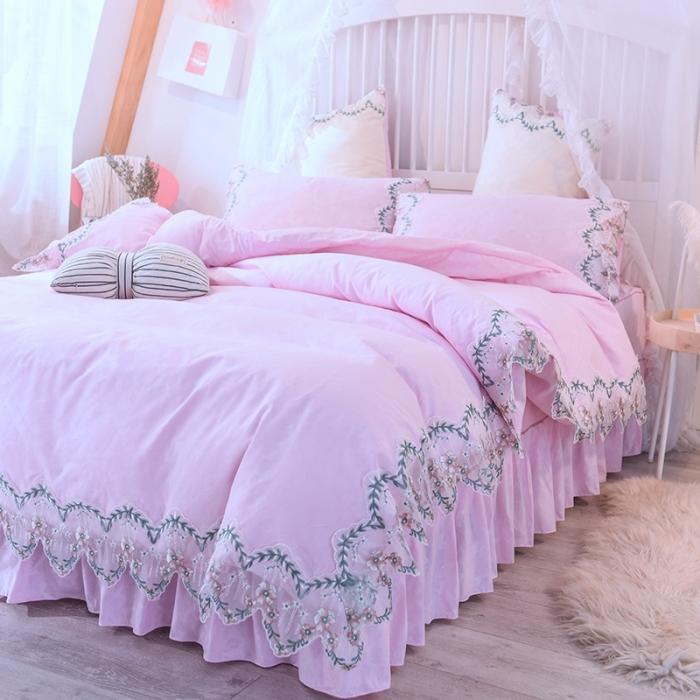 91家纺网 家纺一手货源 找家纺 绒世界 2021新品玫瑰秘密系列四件套床裙款玫瑰秘密-粉