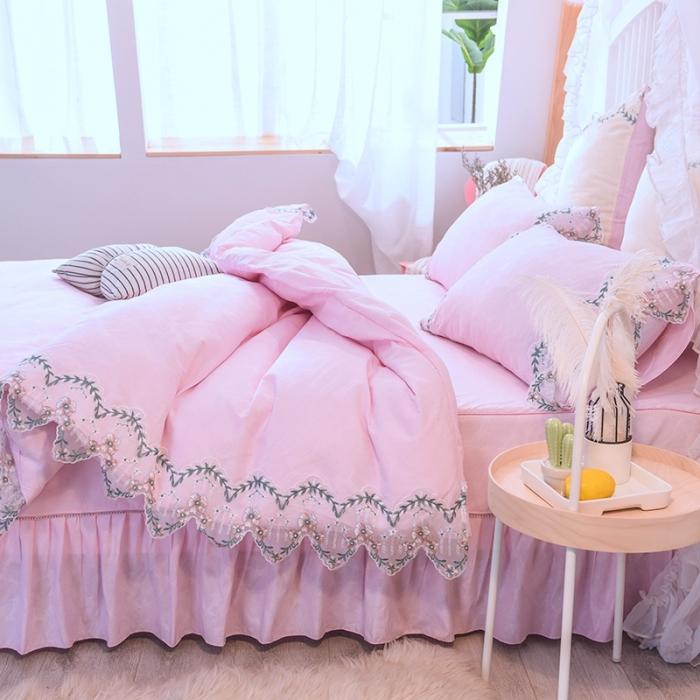 91家纺网 家纺一手货源 找家纺 绒世界 2021新品玫瑰秘密系列四件套床裙款玫瑰秘密-粉