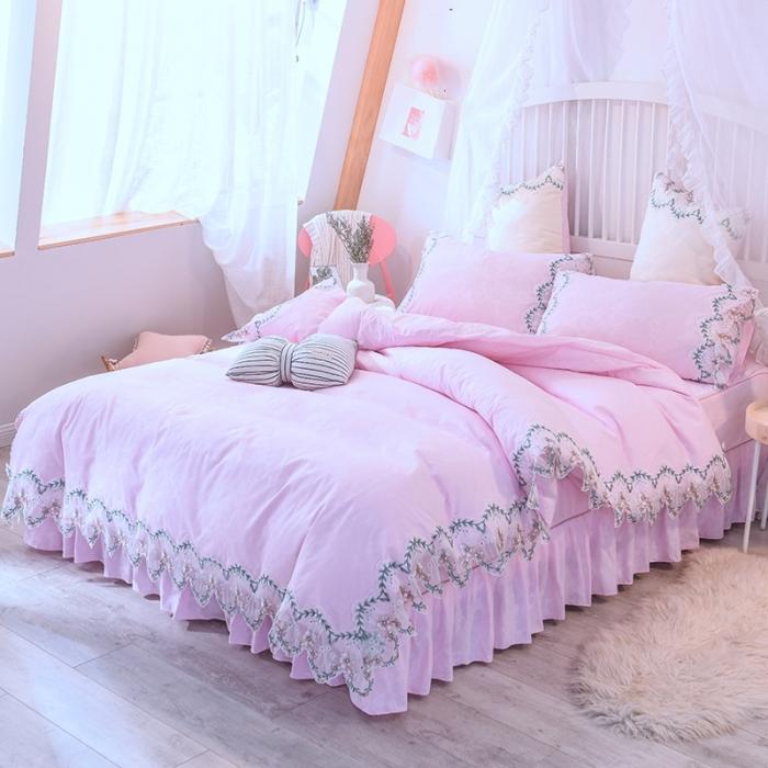 91家纺网 家纺一手货源 找家纺 绒世界 2021新品玫瑰秘密系列四件套床裙款玫瑰秘密-粉