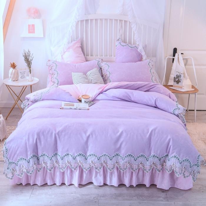 91家纺网 家纺一手货源 找家纺 绒世界 2021新品玫瑰秘密系列四件套床裙款玫瑰秘密-紫粉