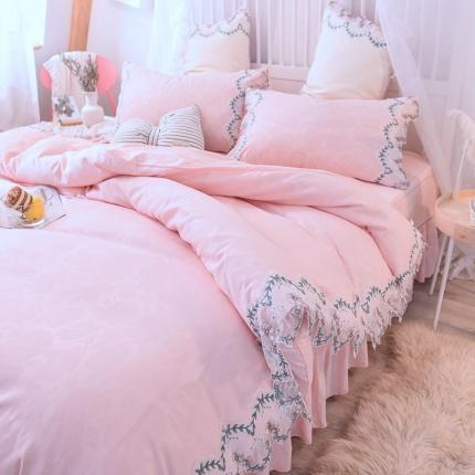 91家纺网 家纺一手货源 找家纺 绒世界 2021新品玫瑰秘密系列四件套床裙款玫瑰秘密-玉