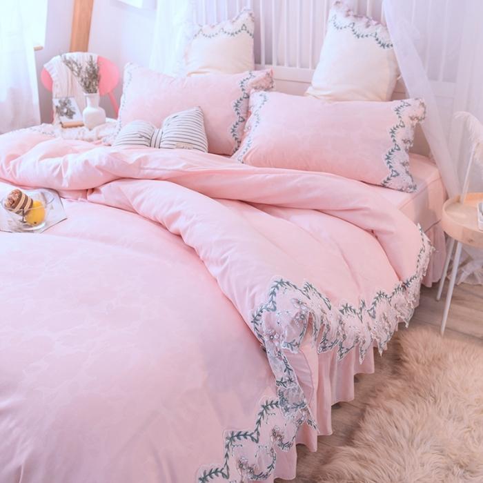 91家纺网 家纺一手货源 找家纺 绒世界 2021新品玫瑰秘密系列四件套床裙款玫瑰秘密-玉