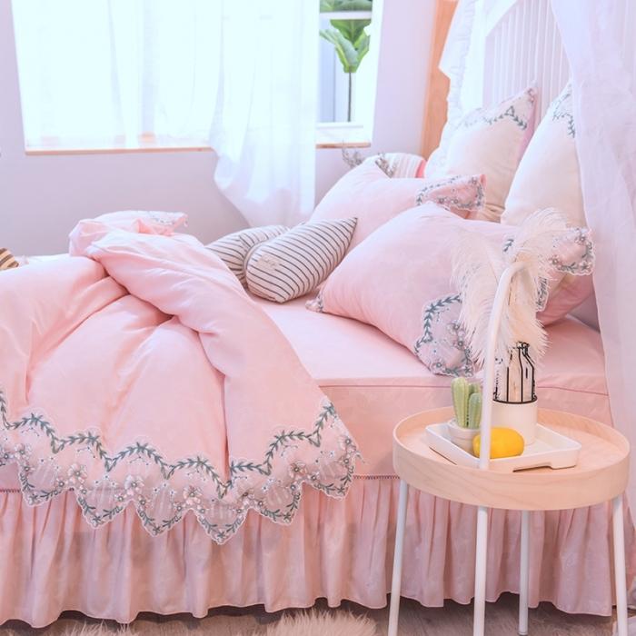 91家纺网 家纺一手货源 找家纺 绒世界 2021新品玫瑰秘密系列四件套床裙款玫瑰秘密-玉