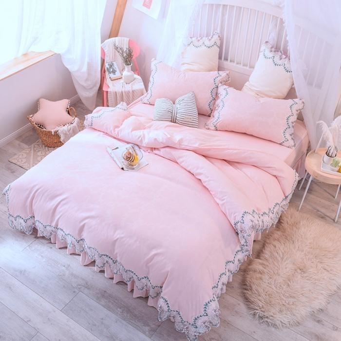 91家纺网 家纺一手货源 找家纺 绒世界 2021新品玫瑰秘密系列四件套床裙款玫瑰秘密-玉