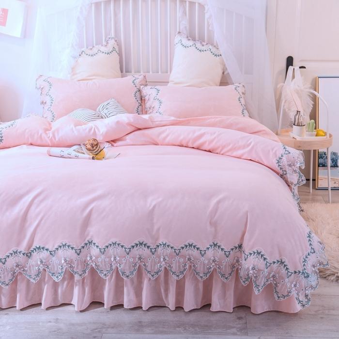 91家纺网 家纺一手货源 找家纺 绒世界 2021新品玫瑰秘密系列四件套床裙款玫瑰秘密-玉