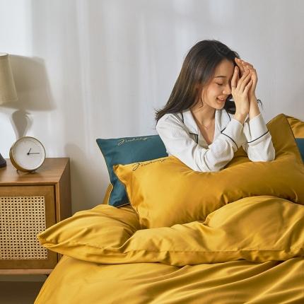 玖弘家居 2020新款60支长绒棉滚边刺绣四件套 奥丁金