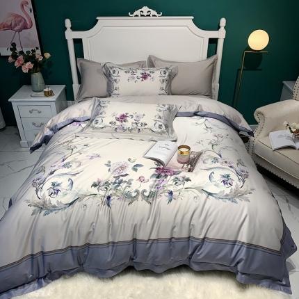 91家纺网 家纺一手货源 找家纺 太古汇 2020新款60长绒棉印花四件套 克劳迪-灰