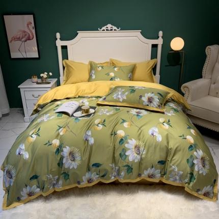 91家纺网 家纺一手货源 找家纺 太古汇 2020新款60长绒棉印花四件套 塞尔马-绿