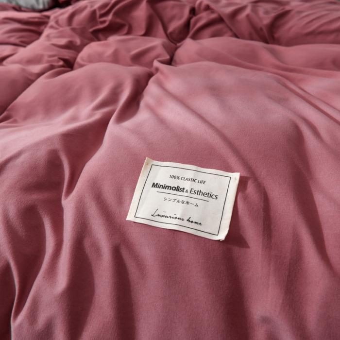 91家纺网 家纺一手货源 找家纺 花伞家居 加厚磨毛贴边四件套 豆沙+浅灰