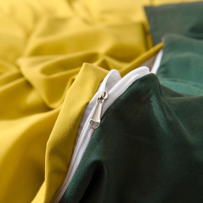 91家纺网 家纺一手货源 找家纺 花伞家居 加厚磨毛贴边四件套 姜黄+墨绿