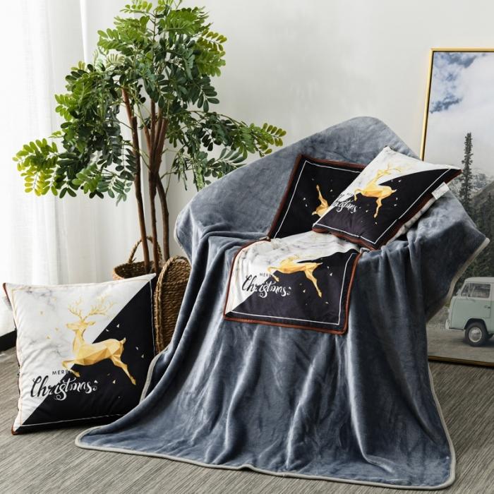 91家纺网 家纺一手货源 找家纺 宝马家纺 2022宝宝绒欧式抱枕毯 黑白世界