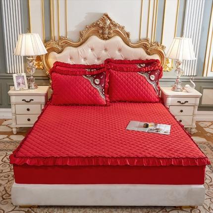 91家纺网 家纺一手货源 找家纺 情恒家纺 2025新款四季款细丝斜纹夹棉单床笠 大红