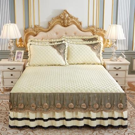 情恒家纺2025新款四季款细丝斜纹夹棉床裙三件套 米黄