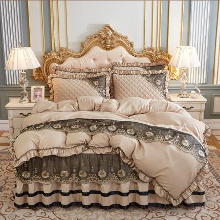 91家纺网 家纺一手货源 找家纺 （总）情恒家纺2025新款四季款细丝斜纹夹棉床裙五件套