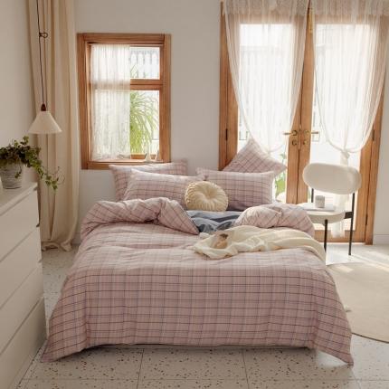 91家纺网 家纺一手货源 找家纺 仟网汇 新款格纹四件套 方块粉