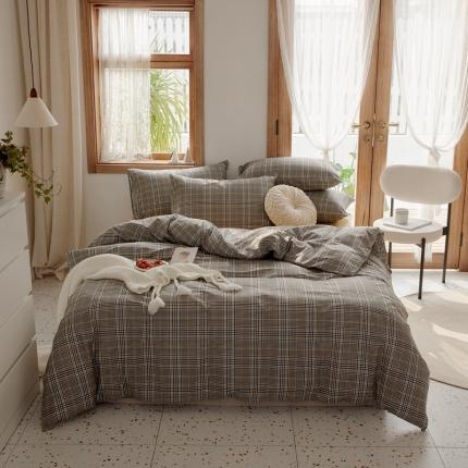 91家纺网 家纺一手货源 找家纺 仟网汇 新款格纹四件套 咖色