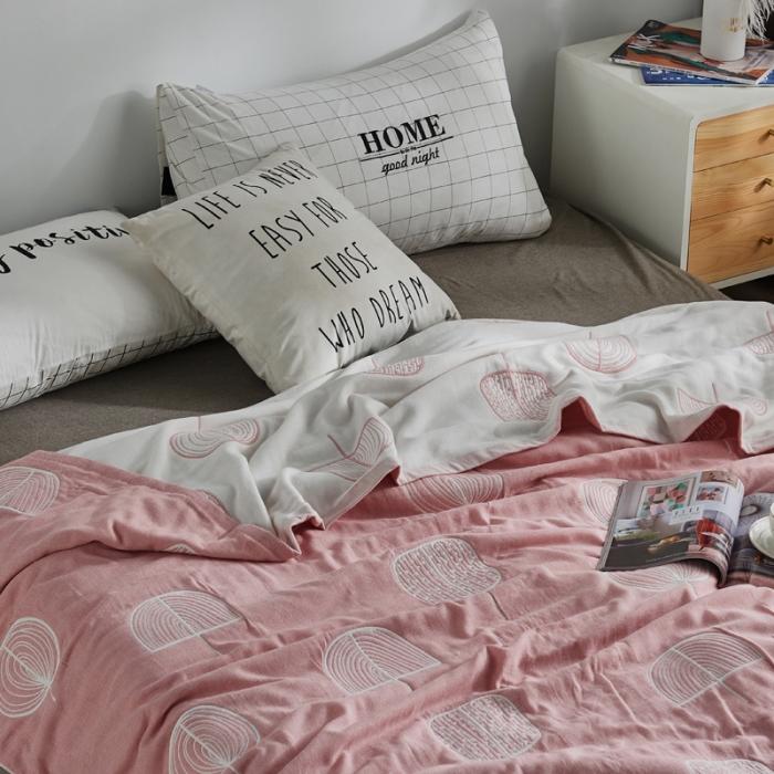 91家纺网 家纺一手货源 找家纺 朴尔 五层毛巾被薄款夏被纱布被子盖毯空调被全棉 抽象树-粉