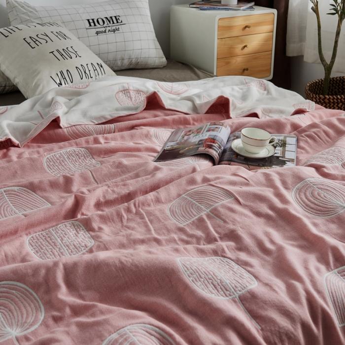 91家纺网 家纺一手货源 找家纺 朴尔 五层毛巾被薄款夏被纱布被子盖毯空调被全棉 抽象树-粉