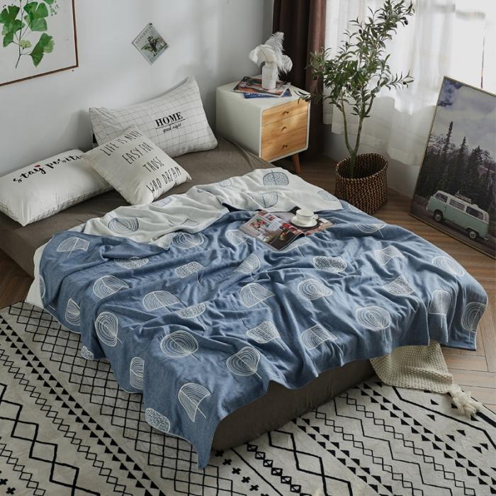 91家纺网 家纺一手货源 找家纺 朴尔 五层毛巾被薄款夏被纱布被子盖毯空调被全棉 抽象树-蓝