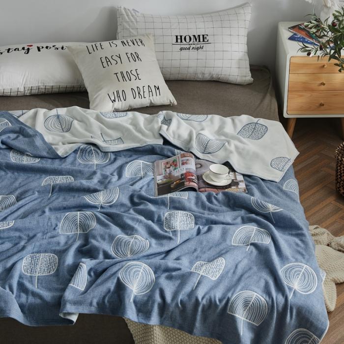 91家纺网 家纺一手货源 找家纺 朴尔 五层毛巾被薄款夏被纱布被子盖毯空调被全棉 抽象树-蓝
