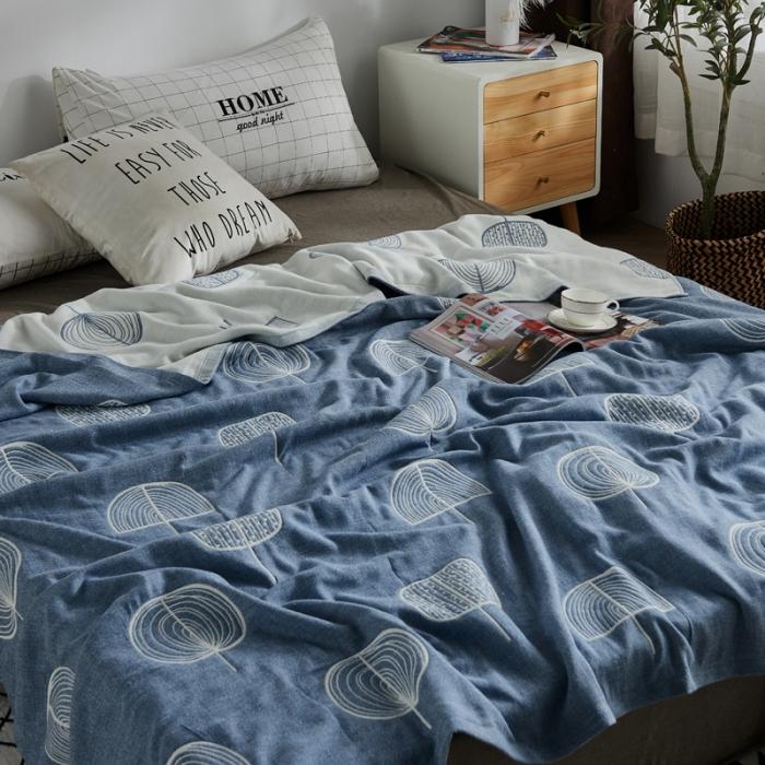 91家纺网 家纺一手货源 找家纺 朴尔 五层毛巾被薄款夏被纱布被子盖毯空调被全棉 抽象树-蓝
