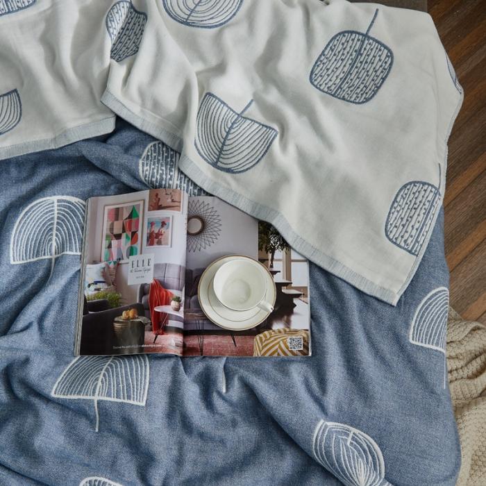 91家纺网 家纺一手货源 找家纺 朴尔 五层毛巾被薄款夏被纱布被子盖毯空调被全棉 抽象树-蓝