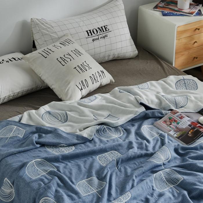 91家纺网 家纺一手货源 找家纺 朴尔 五层毛巾被薄款夏被纱布被子盖毯空调被全棉 抽象树-蓝