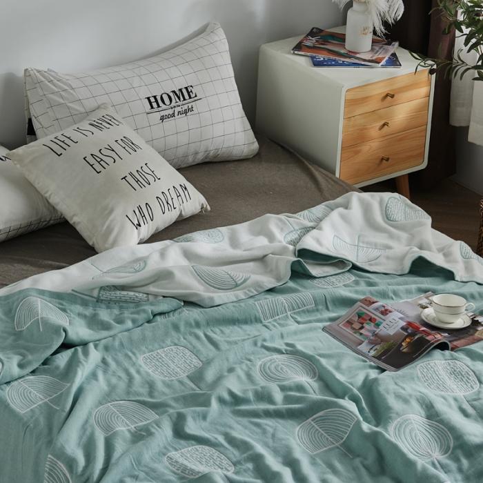 91家纺网 家纺一手货源 找家纺 朴尔 五层毛巾被薄款夏被纱布被子盖毯空调被全棉 抽象树-绿