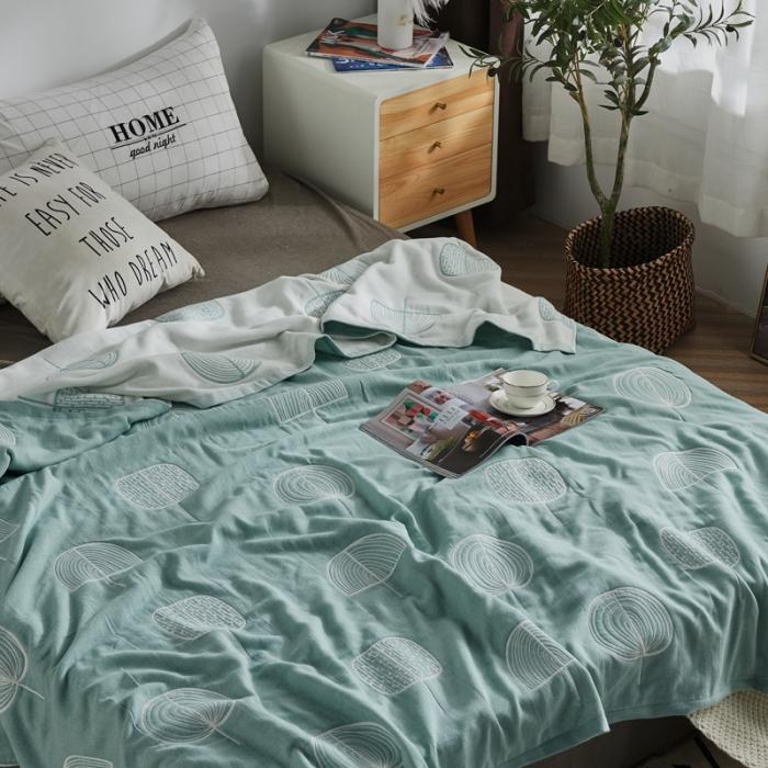 91家纺网 家纺一手货源 找家纺 朴尔 五层毛巾被薄款夏被纱布被子盖毯空调被全棉 抽象树-绿