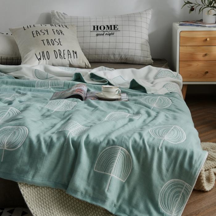 91家纺网 家纺一手货源 找家纺 朴尔 五层毛巾被薄款夏被纱布被子盖毯空调被全棉 抽象树-绿