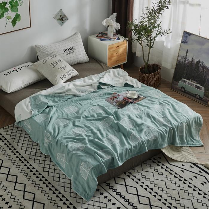 91家纺网 家纺一手货源 找家纺 朴尔 五层毛巾被薄款夏被纱布被子盖毯空调被全棉 抽象树-绿
