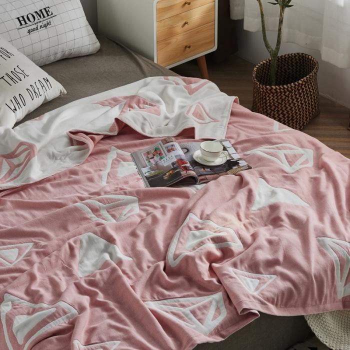 91家纺网 家纺一手货源 找家纺 朴尔 五层毛巾被薄款夏被纱布被子盖毯空调被全棉 立体三角-粉